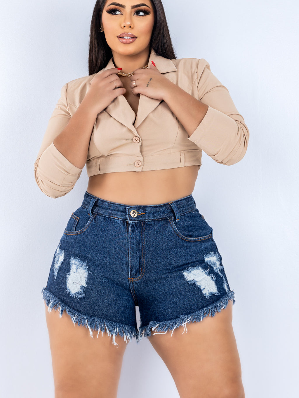 Short Jeans Plus Size Desfiado.