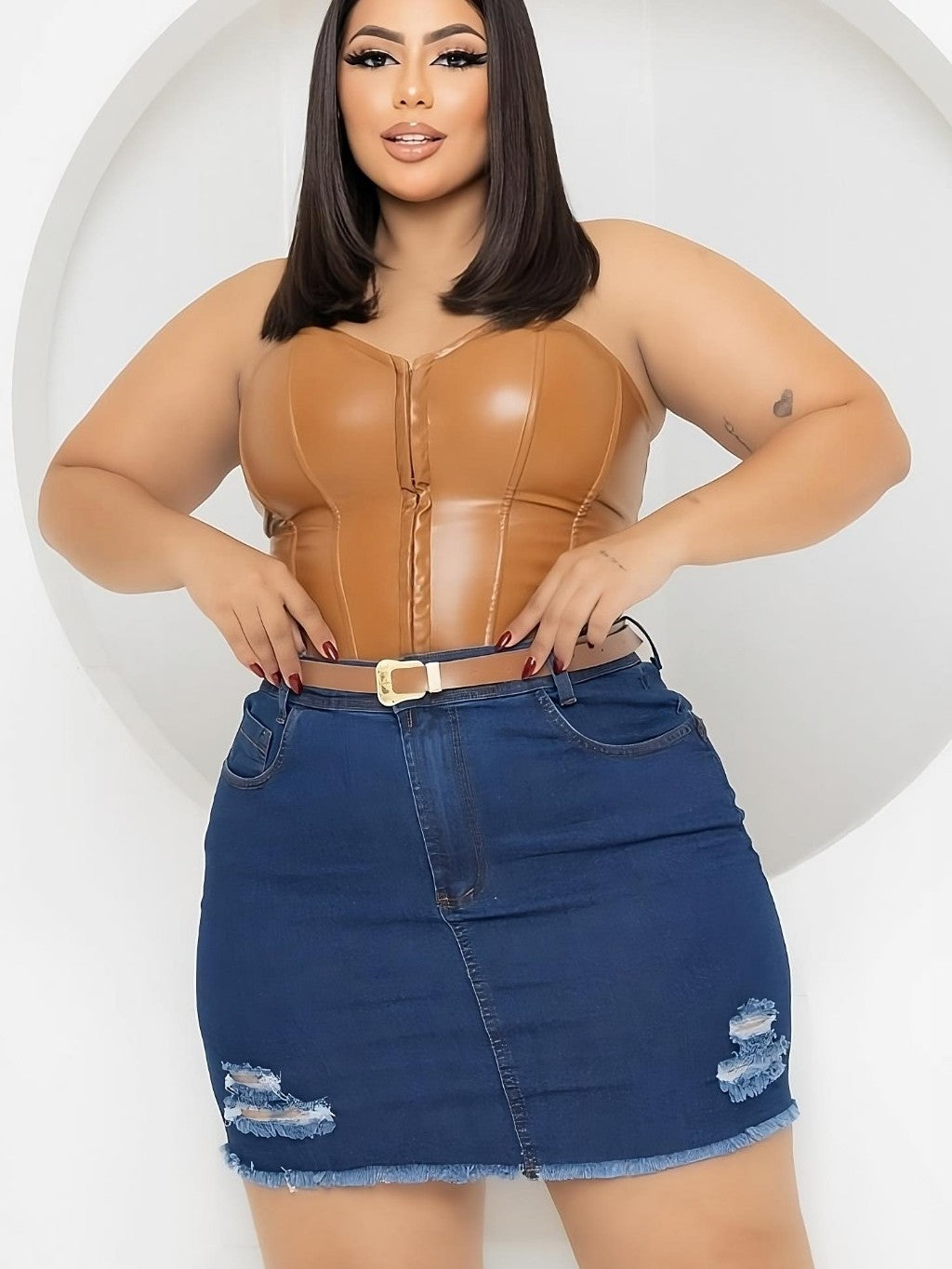 Saia Jeans Plus Size + Cinto