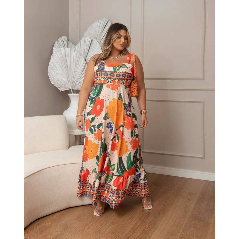 Vestido Longo Estampa Tropical