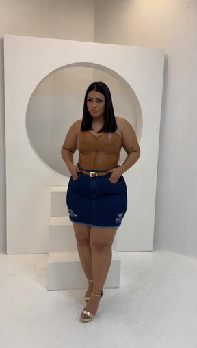 Saia Jeans Plus Size + Cinto