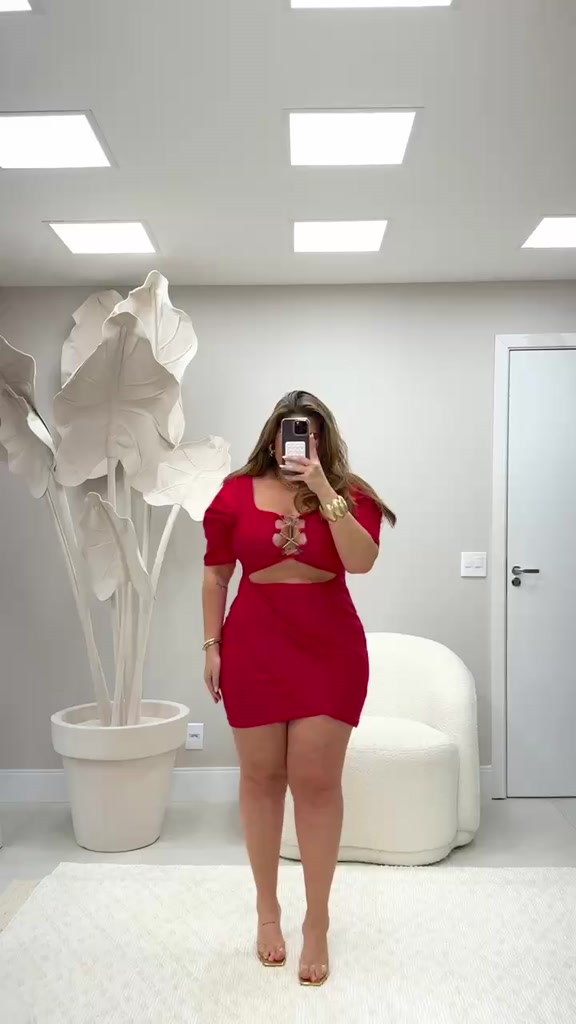 Vestido Strass Decote - Vermelho e Preto