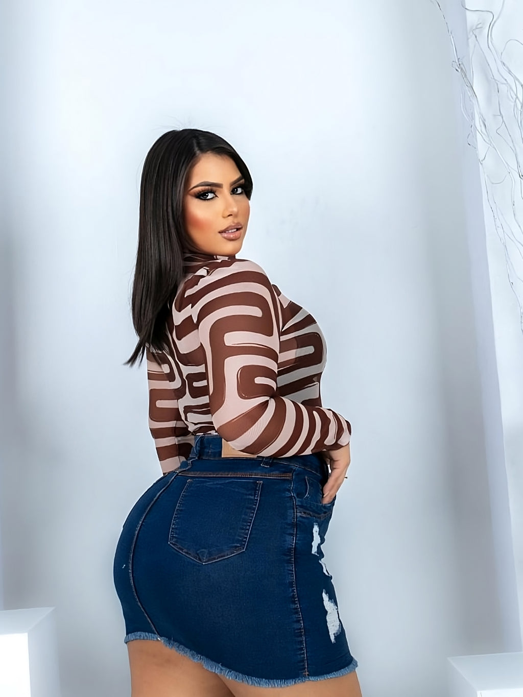 Saia Jeans Plus Size C/ Laycra Desfiado