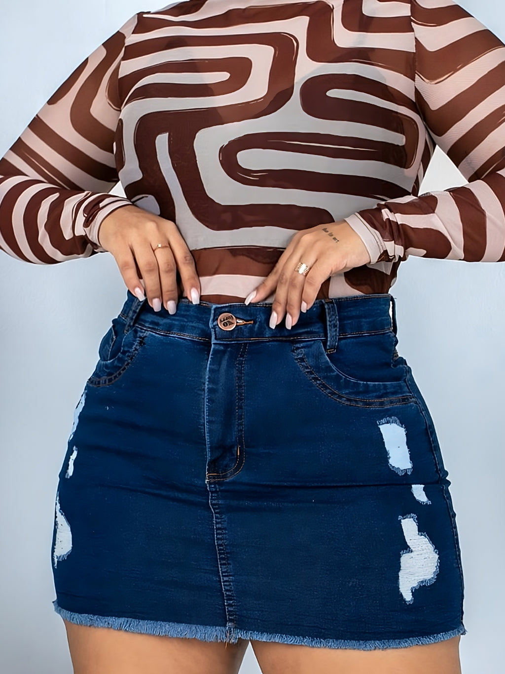 Saia Jeans Plus Size C/ Laycra Desfiado