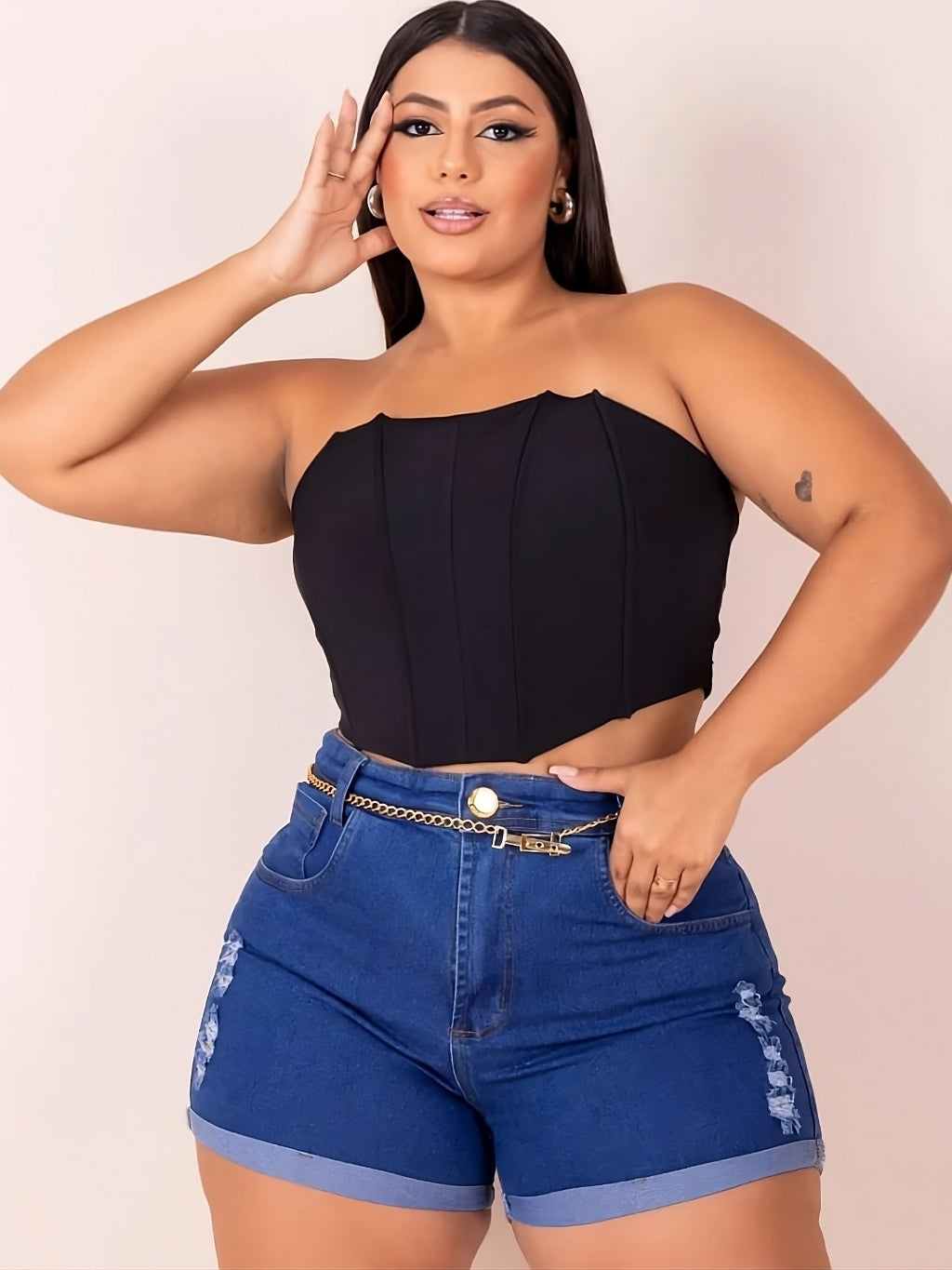 Short jeans Plus Size Cintura Alta + Cinto
