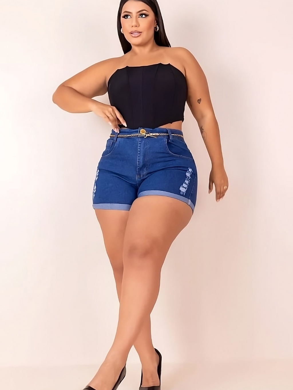 Short jeans Plus Size Cintura Alta + Cinto