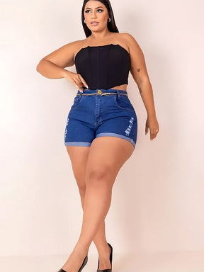 Short jeans Plus Size Cintura Alta + Cinto