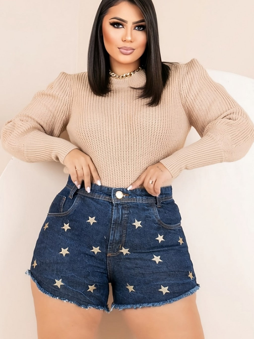 Short Jeans Plus Size Bordado