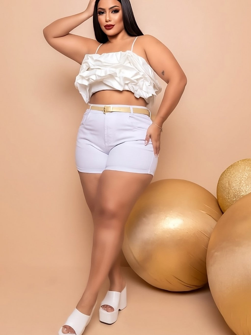 Short Jeans Plus Size + Cinto Dourado