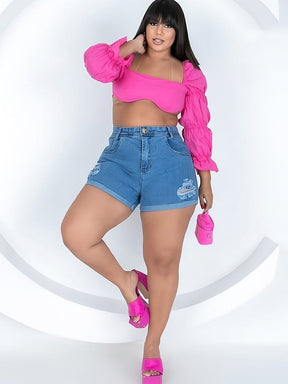 Short Jeans Plus Size Cintura Alta