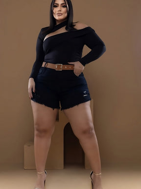 Short jeans Plus Size Desfiado + Cinto