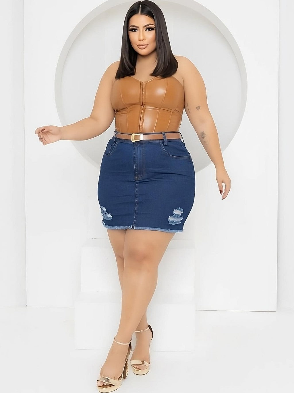 Saia Jeans Plus Size + Cinto