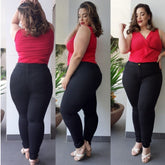 Calça Preta Plus Size Com Lycra Skinny Feminina Cintura Alta Levanta Bumbum Elastano