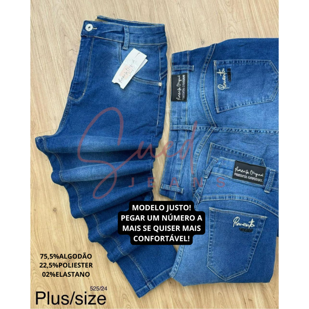 Calça Plus Size Pimenta Original Jeans Com Lycra Elastano Feminina Cintura Alta