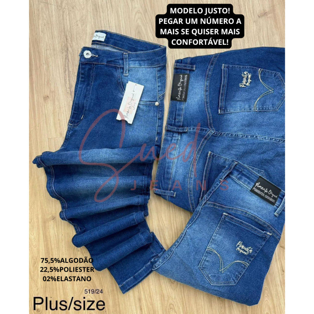 Calça Plus Size Pimenta Original Jeans Com Lycra Elastano Feminina Cintura Alta