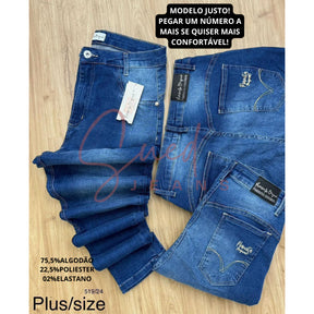 Calça Plus Size Pimenta Original Jeans Com Lycra Elastano Feminina Cintura Alta