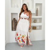 Vestido Longo Tropical Transpassado com Bojo e Forro