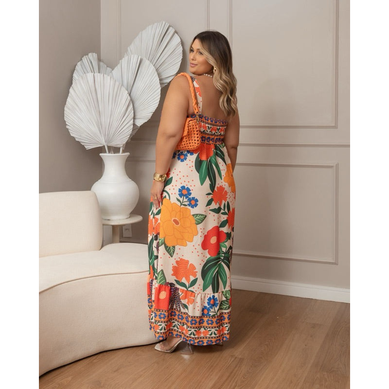 Vestido Longo Estampa Tropical