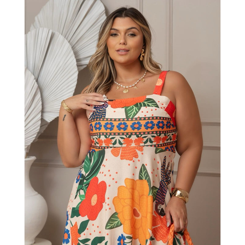 Vestido Longo Estampa Tropical