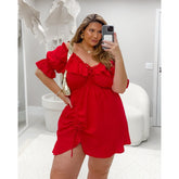 Vestido Babado Ombro à Ombro Plus Size
