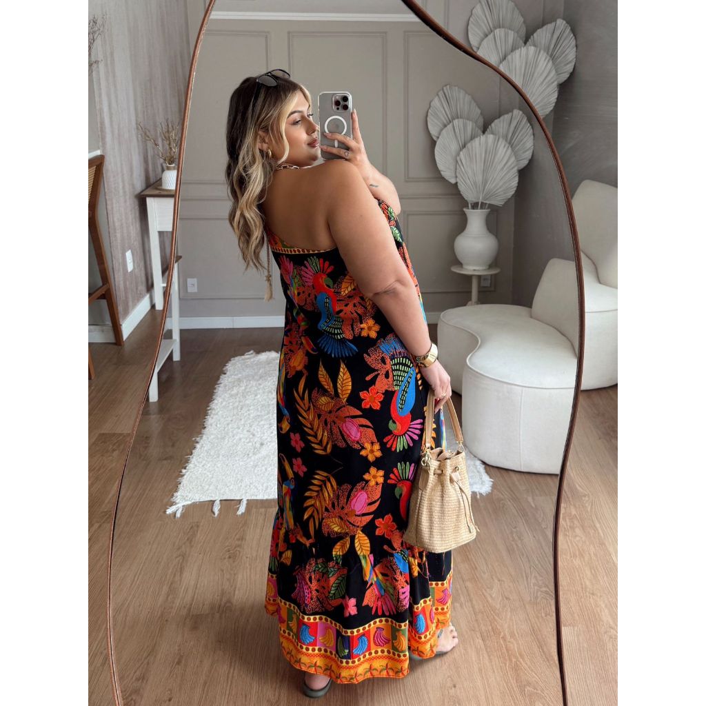 Vestido Nula Manga Tropical Plus Size