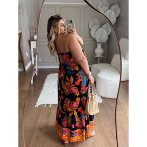 Vestido Nula Manga Tropical Plus Size