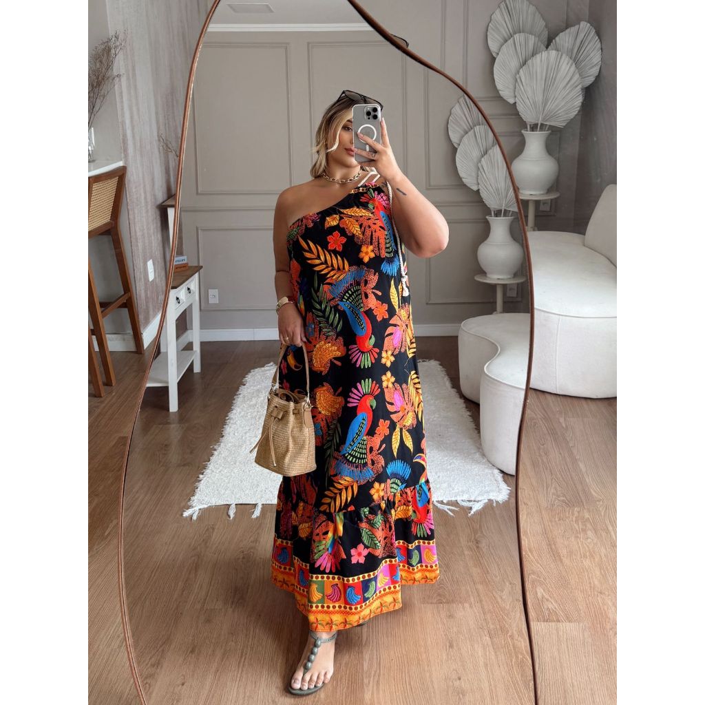 Vestido Nula Manga Tropical Plus Size