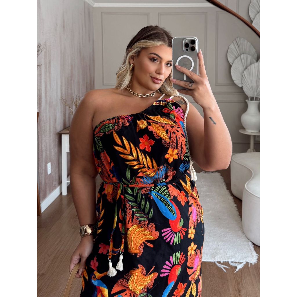 Vestido Nula Manga Tropical Plus Size