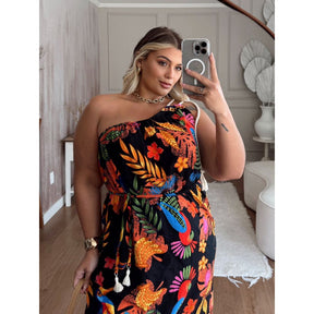 Vestido Nula Manga Tropical Plus Size