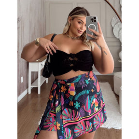 Shorts-Saia Estampado Tropical Plus Size