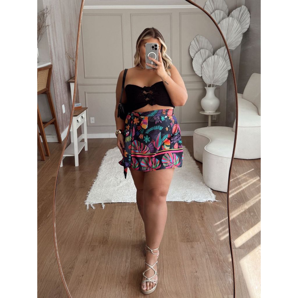 Shorts-Saia Estampado Tropical Plus Size