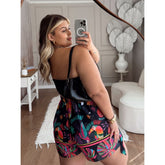 Shorts-Saia Estampado Tropical Plus Size