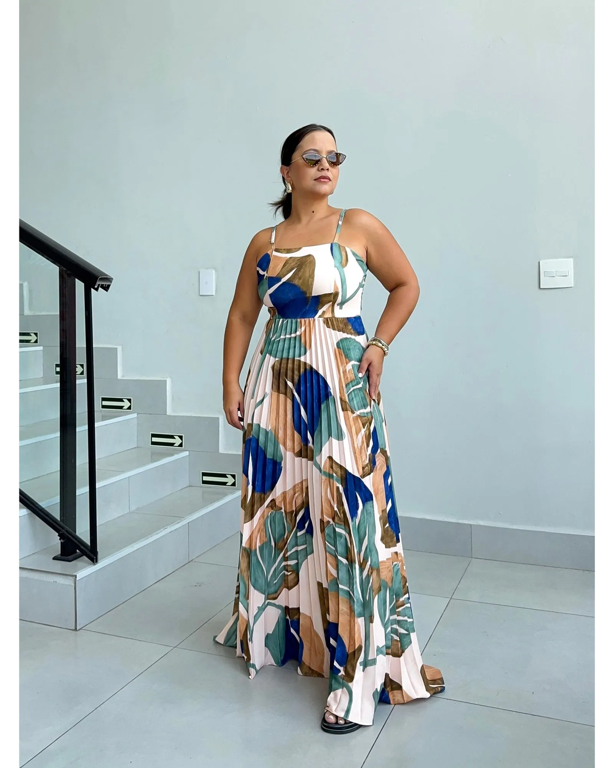 Vestido Plinsado Estampado Lila