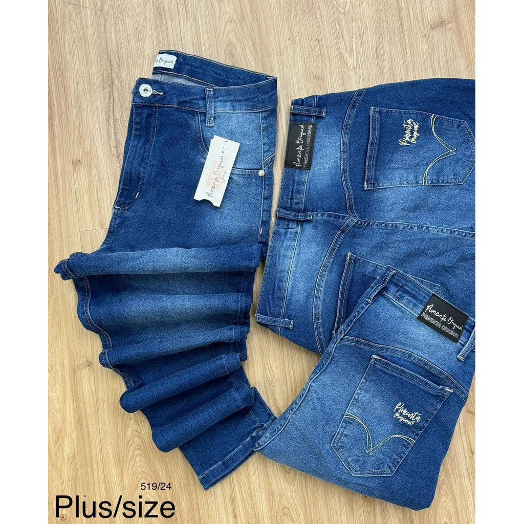 Calça Plus Size Pimenta Original Jeans Com Lycra Elastano Feminina Cintura Alta